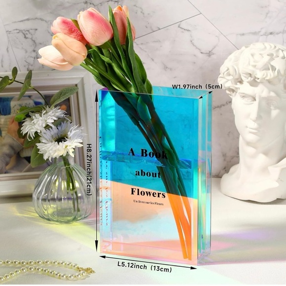 Holographic Acrylic Book Flower Vase - Multicolor, Modern, Artistic - Picture 4 of 6